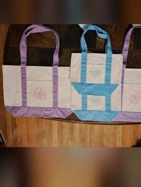 Set of 4 NWT Trader Joe's Tote Bags - 2 Large Lavender & 2 Blue Mini Totes.